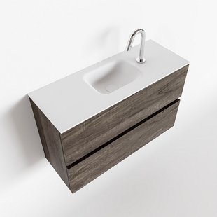 MONDIAZ ADA 80cm toiletmeubel dark brown. LEX wastafel talc midden 1 kraangat