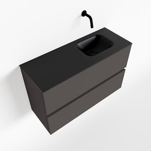 MONDIAZ ADA 80cm toiletmeubel dark grey. LEX wastafel urban rechts zonder kraangat