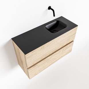 MONDIAZ ADA 80cm toiletmeubel washed oak. LEX wastafel urban rechts zonder kraangat