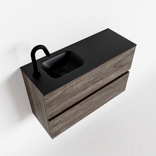 MONDIAZ ADA 80cm toiletmeubel dark brown. LEX wastafel urban links 1 kraangat