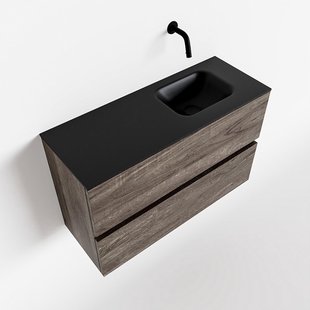 MONDIAZ ADA 80cm toiletmeubel dark brown. LEX wastafel urban rechts zonder kraangat