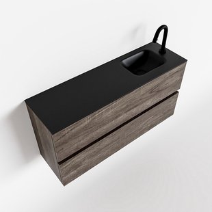 MONDIAZ ADA 100cm toiletmeubel dark brown. LEX wastafel urban rechts 1 kraangat
