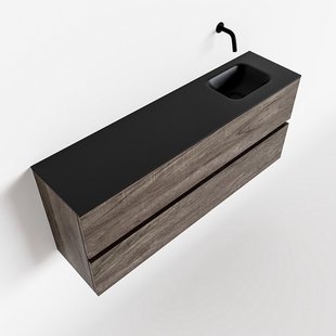 MONDIAZ ADA 120cm toiletmeubel dark brown. LEX wastafel urban rechts zonder kraangat