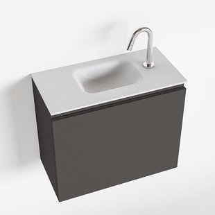 MONDIAZ OLAN 60cm toiletmeubel dark grey. LEX wastafel talc midden 1 kraangat