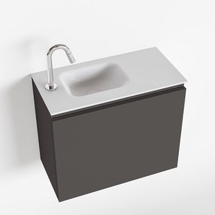 MONDIAZ OLAN 60cm toiletmeubel dark grey. LEX wastafel talc links 1 kraangat