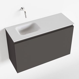 MONDIAZ OLAN 80cm toiletmeubel dark grey. LEX wastafel talc links geen kraangat