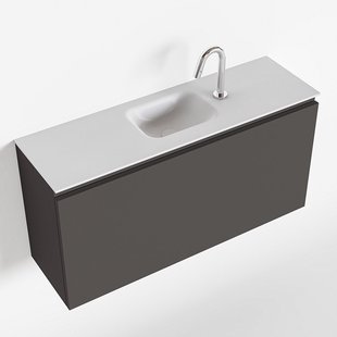 MONDIAZ OLAN 100cm toiletmeubel dark grey. LEX wastafel talc midden 1 kraangat