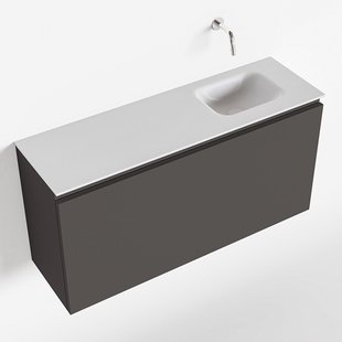 MONDIAZ OLAN 100cm toiletmeubel dark grey. LEX wastafel talc rechts geen kraangat