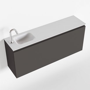 MONDIAZ OLAN 120cm toiletmeubel dark grey. LEX wastafel talc links 1 kraangat