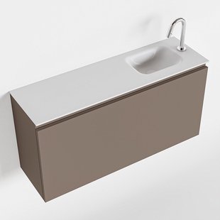 MONDIAZ OLAN 100cm toiletmeubel smoke. LEX wastafel talc rechts 1 kraangat