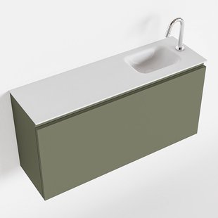MONDIAZ OLAN 100cm toiletmeubel army. LEX wastafel talc rechts 1 kraangat