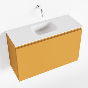 MONDIAZ OLAN 80cm toiletmeubel ocher. LEX wastafel talc midden geen kraangat