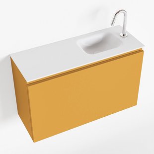 MONDIAZ OLAN 80cm toiletmeubel ocher. LEX wastafel talc rechts 1 kraangat