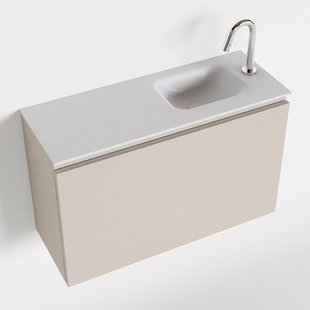 MONDIAZ OLAN 80cm toiletmeubel linen. LEX wastafel talc rechts 1 kraangat