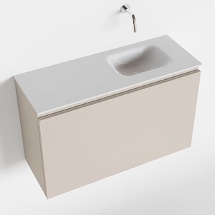 MONDIAZ OLAN 80cm toiletmeubel linen. LEX wastafel talc rechts geen kraangat