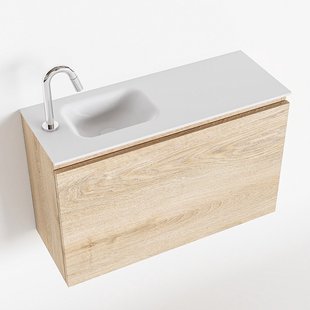 MONDIAZ OLAN 80cm toiletmeubel washed_oak. LEX wastafel talc links 1 kraangat