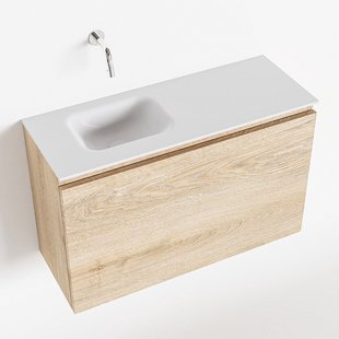 MONDIAZ OLAN 80cm toiletmeubel washed_oak. LEX wastafel talc links geen kraangat