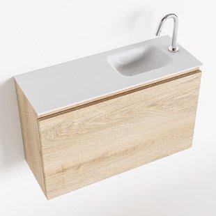 MONDIAZ OLAN 80cm toiletmeubel washed_oak. LEX wastafel talc rechts 1 kraangat
