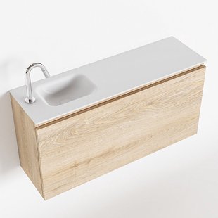 MONDIAZ OLAN 100cm toiletmeubel washed_oak. LEX wastafel talc links 1 kraangat