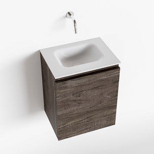 MONDIAZ OLAN 40cm toiletmeubel dark brown. LEX wastafel talc midden geen kraangat