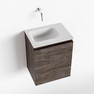 MONDIAZ OLAN 40cm toiletmeubel dark brown. LEX wastafel talc links geen kraangat
