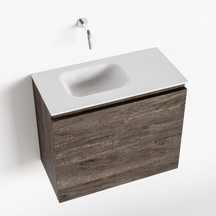 MONDIAZ OLAN 60cm toiletmeubel dark brown. LEX wastafel talc links geen kraangat