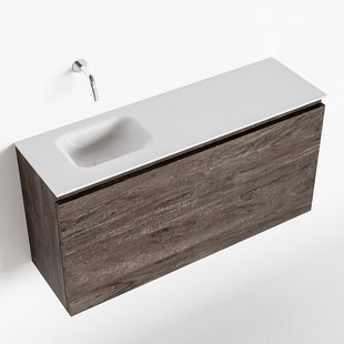 MONDIAZ OLAN 100cm toiletmeubel dark brown. LEX wastafel talc links geen kraangat