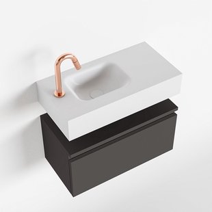 MONDIAZ ANDOR 60cm toiletmeubel dark grey. LEX 60cm wastafel talc links 1 kraangat