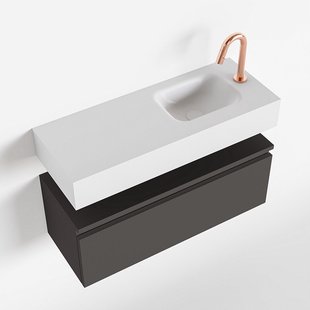 MONDIAZ ANDOR 80cm toiletmeubel dark grey. LEX 80cm wastafel talc rechts 1 kraangat
