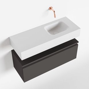 MONDIAZ ANDOR 80cm toiletmeubel dark grey. LEX 80cm wastafel talc rechts geen kraangat