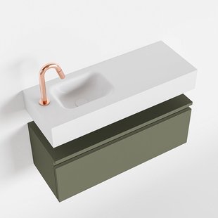 MONDIAZ ANDOR 80cm toiletmeubel army. LEX 80cm wastafel talc links 1 kraangat