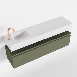 MONDIAZ ANDOR 120cm toiletmeubel army. LEX 120cm wastafel talc links 1 kraangat