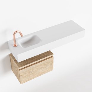 MONDIAZ ANDOR 50cm toiletmeubel washed oak. LEX 100cm wastafel talc links 1 kraangat