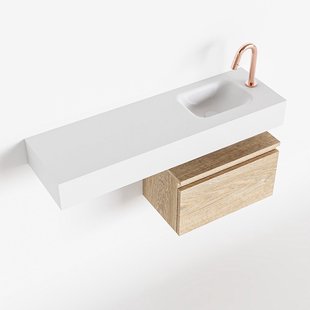 MONDIAZ ANDOR 50cm toiletmeubel washed oak. LEX 100cm wastafel talc rechts 1 kraangat
