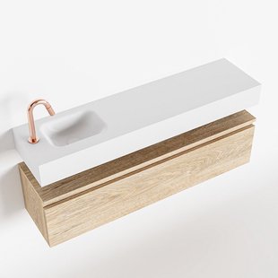 MONDIAZ ANDOR 120cm toiletmeubel washed oak. LEX 120cm wastafel talc links 1 kraangat