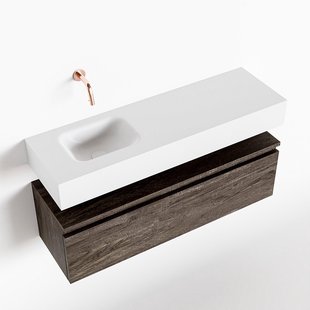 MONDIAZ ANDOR 100cm toiletmeubel dark brown. LEX 100cm wastafel talc links geen kraangat