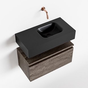 MONDIAZ ANDOR 60cm toiletmeubel dark brown. LEX 60cm wastafel urban rechts geen kraangat