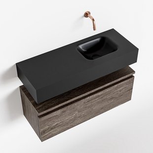 MONDIAZ ANDOR 80cm toiletmeubel dark brown. LEX 80cm wastafel urban rechts geen kraangat