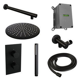 Inbouw Regendouche Set Brauer Black Edition Wanduitloop Ronde Hoofddouche 30 cm Mat Zwart