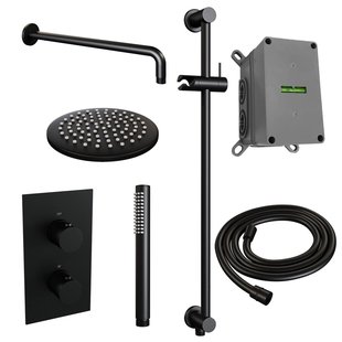 Inbouw Regendouche Set Brauer Black Edition Gebogen Wanduitloop Ronde Hoofddouche 20 cm Met Glijstang Mat Zwart