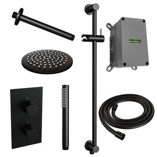 Inbouw Regendouche Set Brauer Black Edition Plafond Uitloop Ronde Hoofddouche 20 cm Met Glijstang Mat Zwart