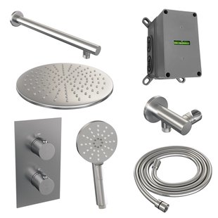 Inbouw Regendouche Set Brauer Brushed Edition Wanduitloop Ronde Hoofddouche 30 cm Met Handdouche 3 Standen RVS Look