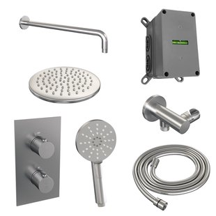 Inbouw Regendouche Set Brauer Brushed Edition Gebogen Wanduitloop Ronde Hoofddouche 20 cm Met Handdouche 3 Standen RVS Look