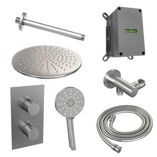 Inbouw Regendouche Set Brauer Brushed Edition Plafond Uitloop Ronde Hoofddouche 30 cm Met Handdouche 3 Standen RVS Look
