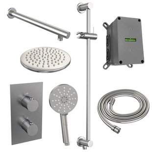 Inbouw Regendouche Set Brauer Brushed Edition Wanduitloop Ronde Hoofddouche 20 cm Met Handdouche 3 Standen en Glijstang RVS Look