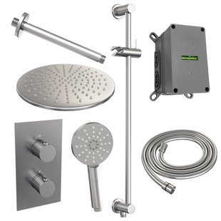 Inbouw Regendouche Set Brauer Brushed Edition Plafond Uitloop Ronde Hoofddouche 30 cm Met Handdouche 3 Standen en Glijstang RVS Look