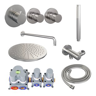 Inbouw Regendouche Set Brauer Brushed Edition Gebogen Wanduitloop Ronde Hoofddouche 30 cm Met Twee Stopkranen RVS Look Inbouw Regendouche Set Brauer Brushed Edition Gebogen Wanduitloop Ronde Hoofddouche 30 cm Met Twee Stopkranen RVS Look
