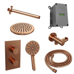 Inbouw Regendouche Set Brauer Copper Edition Plafond Uitloop Ronde Hoofddouche 20 cm Met Handdouche 3 Standen Koper