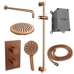 Inbouw Regendouche Set Brauer Copper Edition Gebogen Wanduitloop Ronde Hoofddouche 20 cm Met Glijstang en Handdouche 3 Standen Koper