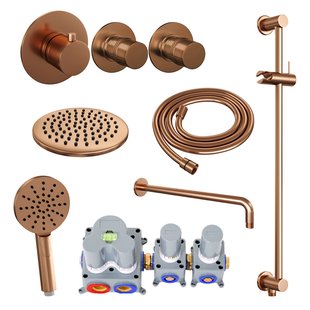 Inbouw Regendouche Set Brauer Copper Edition Gebogen Wanduitloop Ronde Hoofddouche 20 cm Met Twee Stopkranen Glijstang en Handdouche 3 Standen Koper